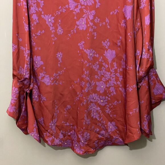 Free People Aries Red Romance Combo Floral Plunge Back Dress NWT Size S FLAW - Picture 6 of 11